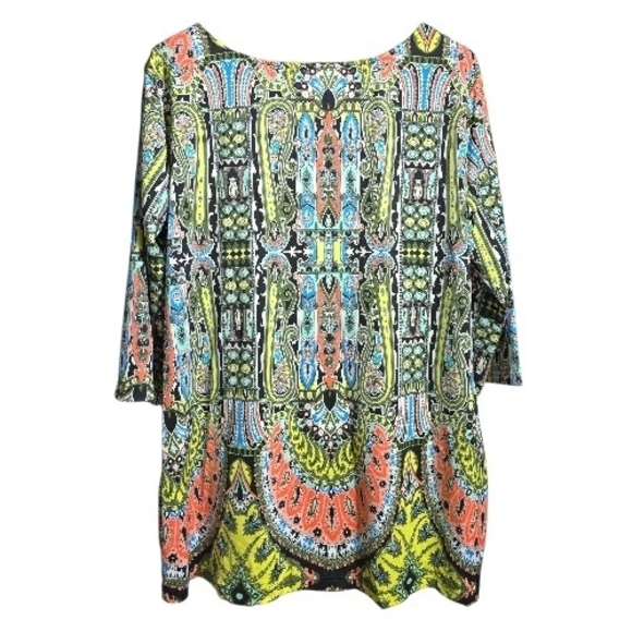 3X Tunic Top, Lightweight, Multicolor Paisley Motif - Easy Wear - Picture 2 of 6